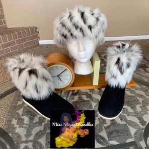 Fur boots and head wrap